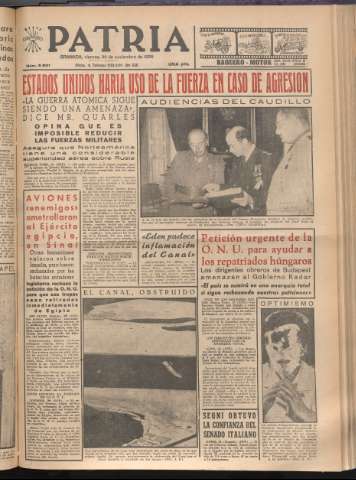 'Patria : diario de Falange Española Tradicionalista y de las J.O.N.S.' - Año XXI Número 6601 - 1956 noviembre 30