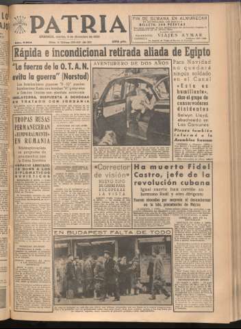 'Patria : diario de Falange Española Tradicionalista y de las J.O.N.S.' - Año XXI Número 6604 - 1956 diciembre 4