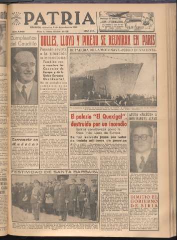 'Patria : diario de Falange Española Tradicionalista y de las J.O.N.S.' - Año XXI Número 6605 - 1956 diciembre 5