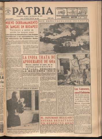 'Patria : diario de Falange Española Tradicionalista y de las J.O.N.S.' - Año XXI Número 6607 - 1956 diciembre 7