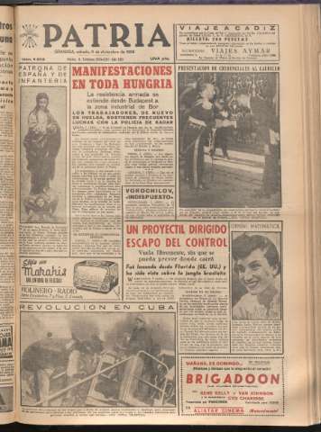 'Patria : diario de Falange Española Tradicionalista y de las J.O.N.S.' - Año XXI Número 6608 - 1956 diciembre 8