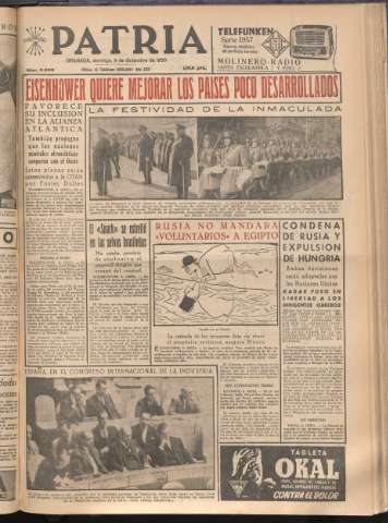 'Patria : diario de Falange Española Tradicionalista y de las J.O.N.S.' - Año XXI Número 6609 - 1956 diciembre 9