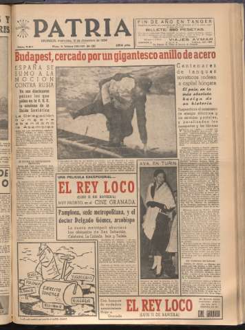 'Patria : diario de Falange Española Tradicionalista y de las J.O.N.S.' - Año XXI Número 6611 - 1956 diciembre 12