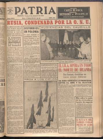 'Patria : diario de Falange Española Tradicionalista y de las J.O.N.S.' - Año XXI Número 6613 - 1956 diciembre 14