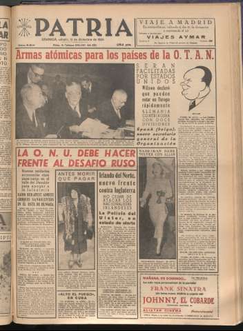 'Patria : diario de Falange Española Tradicionalista y de las J.O.N.S.' - Año XXI Número 6614 - 1956 diciembre 15
