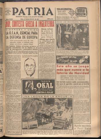 'Patria : diario de Falange Española Tradicionalista y de las J.O.N.S.' - Año XXI Número 6615 - 1956 diciembre 16