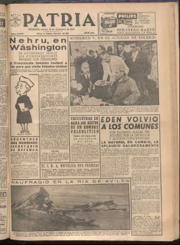 'Patria : diario de Falange Española Tradicionalista y de las J.O.N.S.' - Año XXI Número 6616 - 1956 diciembre 18