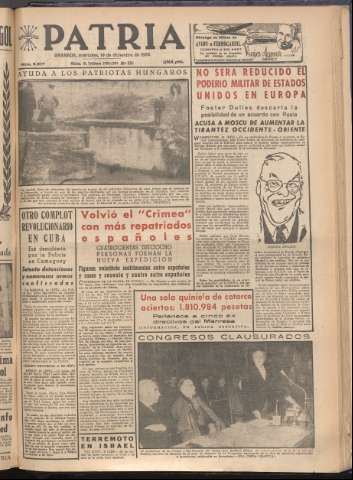 'Patria : diario de Falange Española Tradicionalista y de las J.O.N.S.' - Año XXI Número 6617 - 1956 diciembre 19