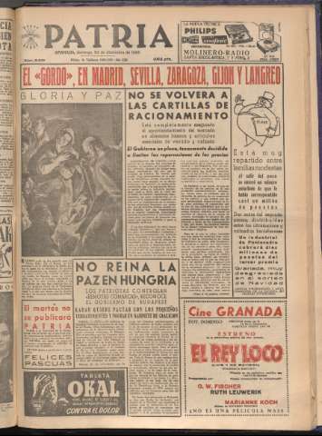 'Patria : diario de Falange Española Tradicionalista y de las J.O.N.S.' - Año XXI Número 6621 - 1956 diciembre 23