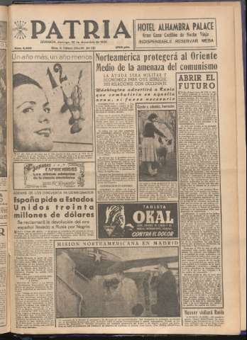 'Patria : diario de Falange Española Tradicionalista y de las J.O.N.S.' - Año XXI Número 6626 - 1956 diciembre 30