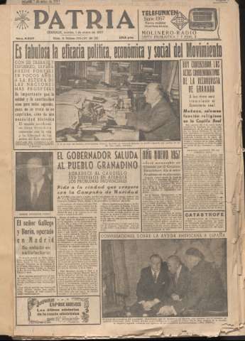 'Patria : diario de Falange Española Tradicionalista y de las J.O.N.S.' - Año XXII Número 6627 - 1957 enero 1