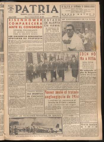 'Patria : diario de Falange Española Tradicionalista y de las J.O.N.S.' - Año XXII Número 6629 - 1957 enero 3
