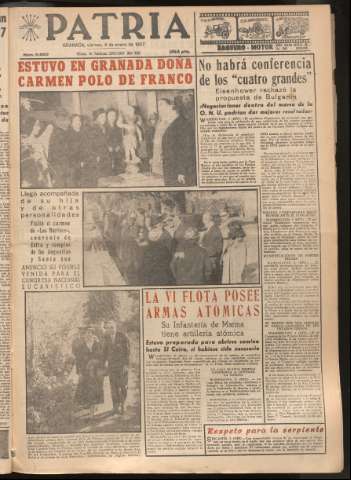 'Patria : diario de Falange Española Tradicionalista y de las J.O.N.S.' - Año XXII Número 6630 - 1957 enero 4