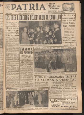 'Patria : diario de Falange Española Tradicionalista y de las J.O.N.S.' - Año XXII Número 6633 - 1957 enero 8