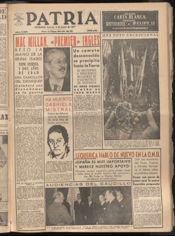 'Patria : diario de Falange Española Tradicionalista y de las J.O.N.S.' - Año XXII Número 6636 - 1957 enero 11
