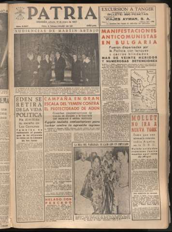 'Patria : diario de Falange Española Tradicionalista y de las J.O.N.S.' - Año XXII Número 6637 - 1957 enero 12