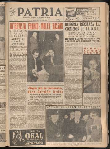 'Patria : diario de Falange Española Tradicionalista y de las J.O.N.S.' - Año XXII Número 6638 - 1957 enero 13