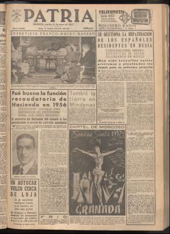 'Patria : diario de Falange Española Tradicionalista y de las J.O.N.S.' - Año XXII Número 6639 - 1957 enero 15