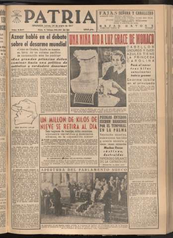 'Patria : diario de Falange Española Tradicionalista y de las J.O.N.S.' - Año XXII Número 6647 - 1957 enero 24