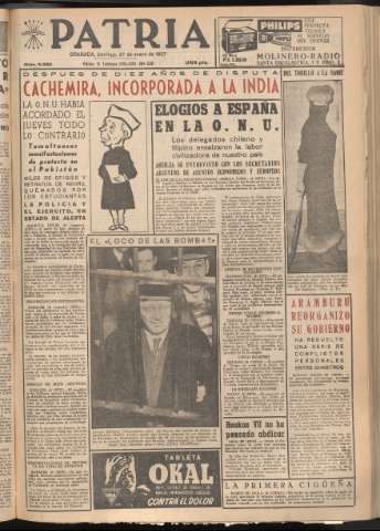 'Patria : diario de Falange Española Tradicionalista y de las J.O.N.S.' - Año XXII Número 6650 - 1957 enero 27