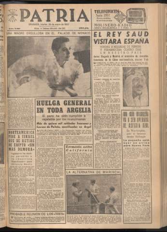 'Patria : diario de Falange Española Tradicionalista y de las J.O.N.S.' - Año XXII Número 6651 - 1957 enero 29