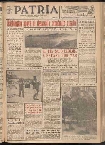 'Patria : diario de Falange Española Tradicionalista y de las J.O.N.S.' - Año XXII Número 6652 - 1957 enero 30