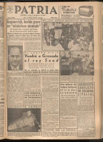 'Patria : diario de Falange Española Tradicionalista y de las J.O.N.S.' - Año XXII Número 6657 - 1957 febrero 5