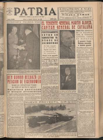 'Patria : diario de Falange Española Tradicionalista y de las J.O.N.S.' - Año XXII Número 6661 - 1957 febrero 9