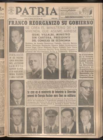 'Patria : diario de Falange Española Tradicionalista y de las J.O.N.S.' - Año XXII Número 6675 - 1957 febrero 26