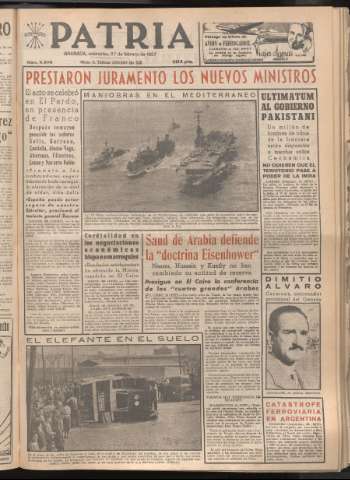 'Patria : diario de Falange Española Tradicionalista y de las J.O.N.S.' - Año XXII Número 6676 - 1957 febrero 27