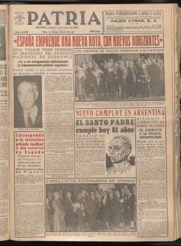 'Patria : diario de Falange Española Tradicionalista y de las J.O.N.S.' - Año XXII Número 6679 - 1957 marzo 2