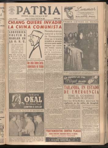 'Patria : diario de Falange Española Tradicionalista y de las J.O.N.S.' - Año XXII Número 6680 - 1957 marzo 3