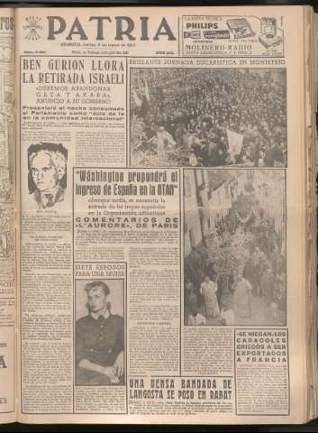 'Patria : diario de Falange Española Tradicionalista y de las J.O.N.S.' - Año XXII Número 6681 - 1957 marzo 5