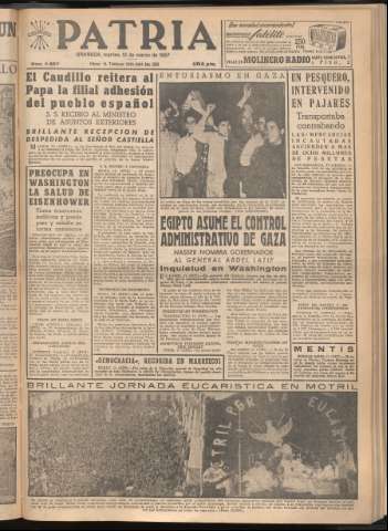 'Patria : diario de Falange Española Tradicionalista y de las J.O.N.S.' - Año XXII Número 6687 - 1957 marzo 12