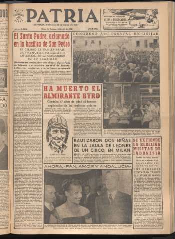 'Patria : diario de Falange Española Tradicionalista y de las J.O.N.S.' - Año XXII Número 6688 - 1957 marzo 13