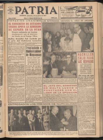 'Patria : diario de Falange Española Tradicionalista y de las J.O.N.S.' - Año XXII Número 6694 - 1957 marzo 20