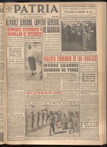 'Patria : diario de Falange Española Tradicionalista y de las J.O.N.S.' - Año XXII Número 6697 - 1957 marzo 23