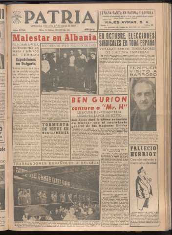'Patria : diario de Falange Española Tradicionalista y de las J.O.N.S.' - Año XXII Número 6700 - 1957 marzo 27