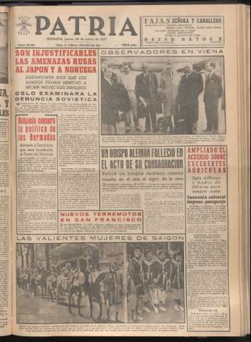 'Patria : diario de Falange Española Tradicionalista y de las J.O.N.S.' - Año XXII Número 6701 - 1957 marzo 28