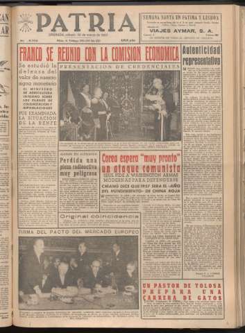 'Patria : diario de Falange Española Tradicionalista y de las J.O.N.S.' - Año XXII Número 6703 - 1957 marzo 30