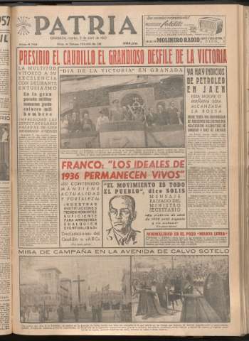 'Patria : diario de Falange Española Tradicionalista y de las J.O.N.S.' - Año XXII Número 6705 - 1957 abril 2