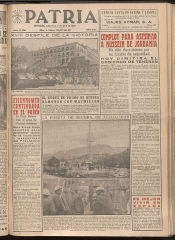 'Patria : diario de Falange Española Tradicionalista y de las J.O.N.S.' - Año XXII Número 6706 - 1957 abril 3