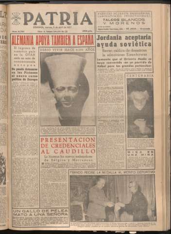 'Patria : diario de Falange Española Tradicionalista y de las J.O.N.S.' - Año XXII Número 6708 - 1957 abril 5