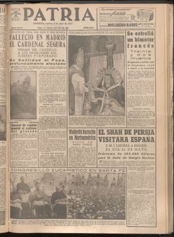 'Patria : diario de Falange Española Tradicionalista y de las J.O.N.S.' - Año XXII Número 6711 - 1957 abril 9