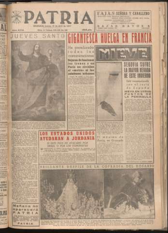 'Patria : diario de Falange Española Tradicionalista y de las J.O.N.S.' - Año XXII Número 6719 - 1957 abril 18