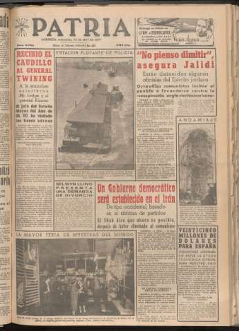 'Patria : diario de Falange Española Tradicionalista y de las J.O.N.S.' - Año XXII Número 6723 - 1957 abril 24