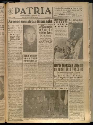 'Patria : diario de Falange Española Tradicionalista y de las J.O.N.S.' - Año XXII Número 6756 - 1957 junio 1
