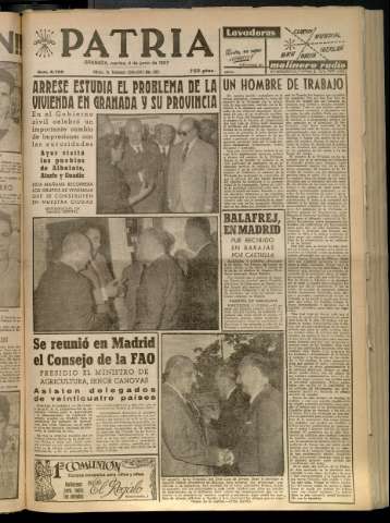 'Patria : diario de Falange Española Tradicionalista y de las J.O.N.S.' - Año XXII Número 6758 - 1957 junio 4