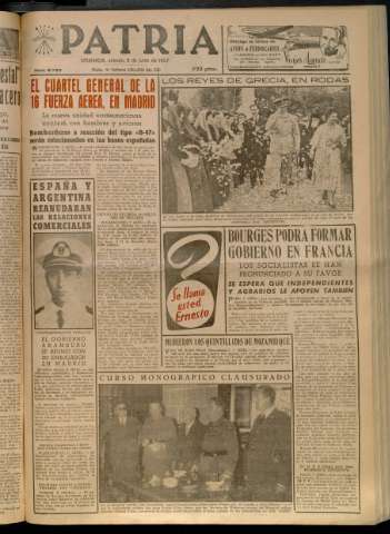 'Patria : diario de Falange Española Tradicionalista y de las J.O.N.S.' - Año XXII Número 6762 - 1957 junio 8