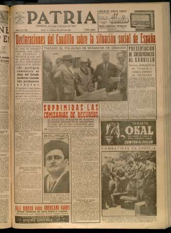 'Patria : diario de Falange Española Tradicionalista y de las J.O.N.S.' - Año XXII Número 6763 - 1957 junio 9